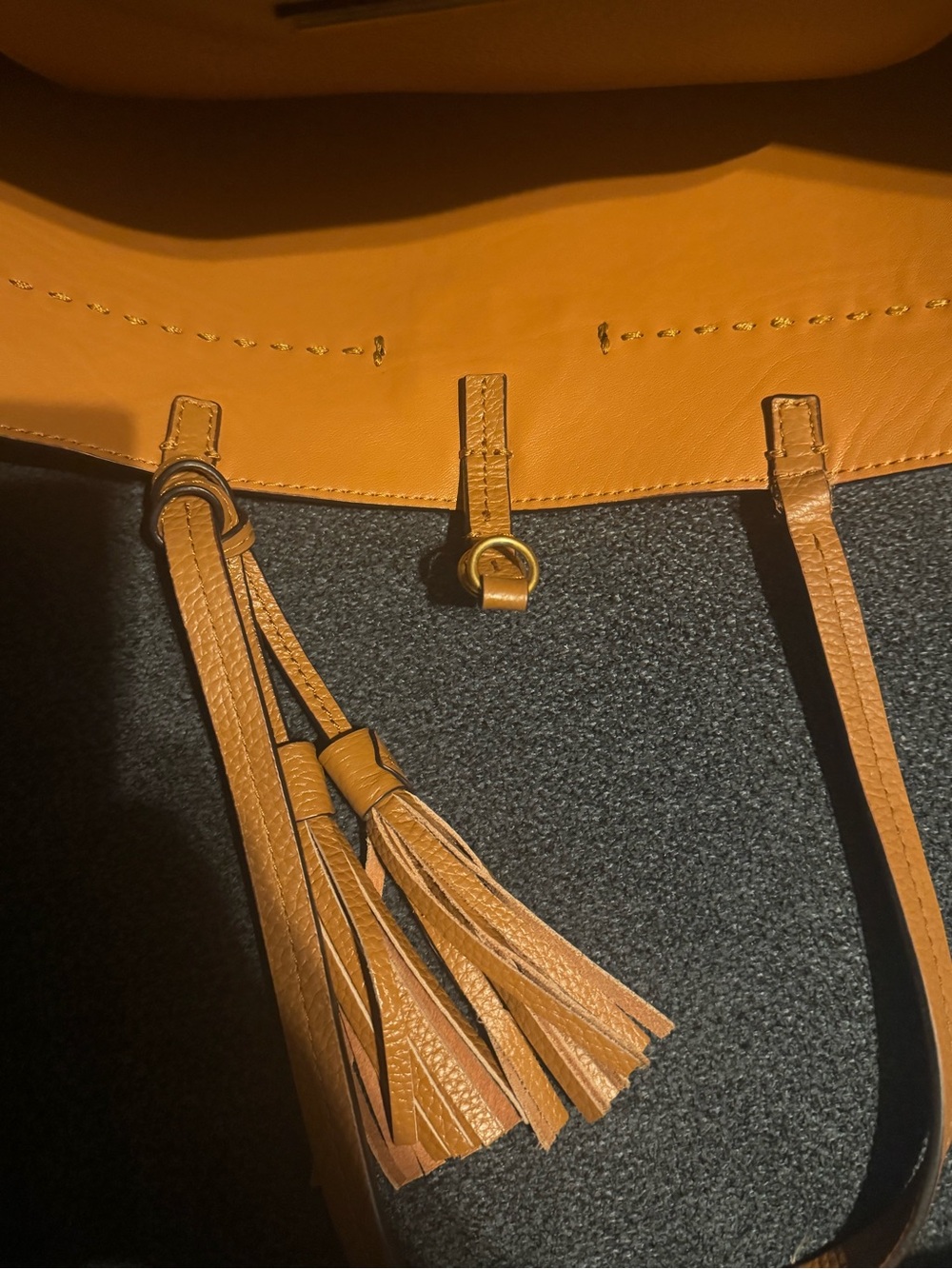 Tory Burch McGraw Tan Leather Tote with Tassel and Logo - Picture 5 of 12
